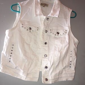Women’s White Jean Jewel Studded Vest